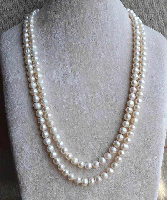 Buy Charming Real Pearl Jewelry,8 9MM 50inches Long Pearl Necklace,White Color