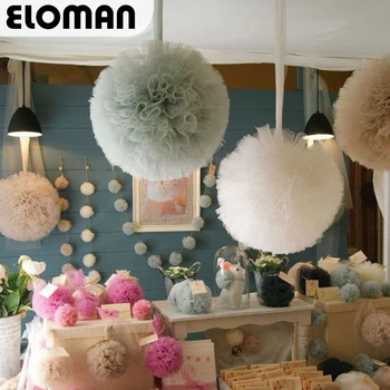 

ELOMAN 15-35cm tulle pom poms wedding birthday party baby shower backdrop decorations 100% handmade tulles ball DIY supplies