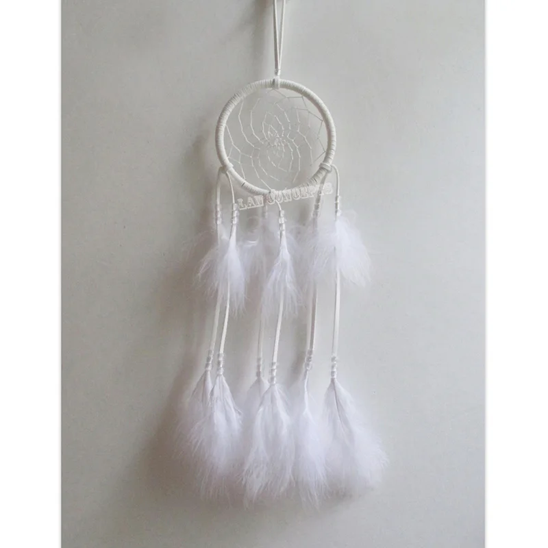 white Handmade Indian Dream Catcher with Leather Hoop feathers bead car or wall hanging decoration ornament 1