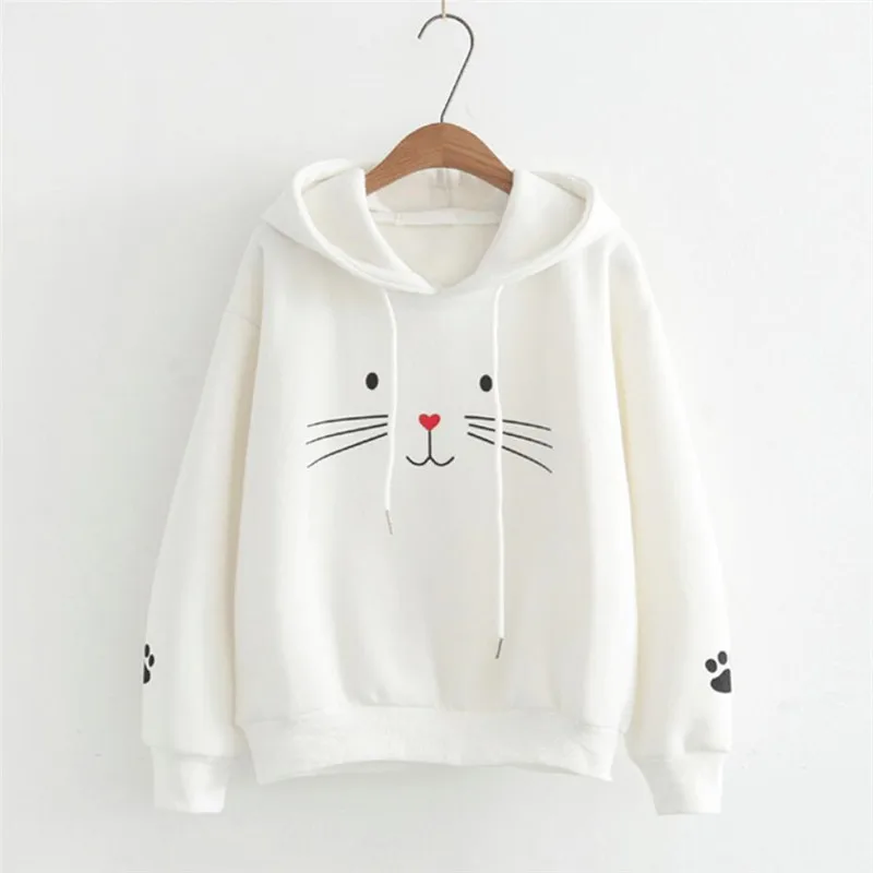  2019 Sweatshirt Hoodies Women Autumn Streetwear Cat Print Hoodie Clothes Korean Style Woman Stylish