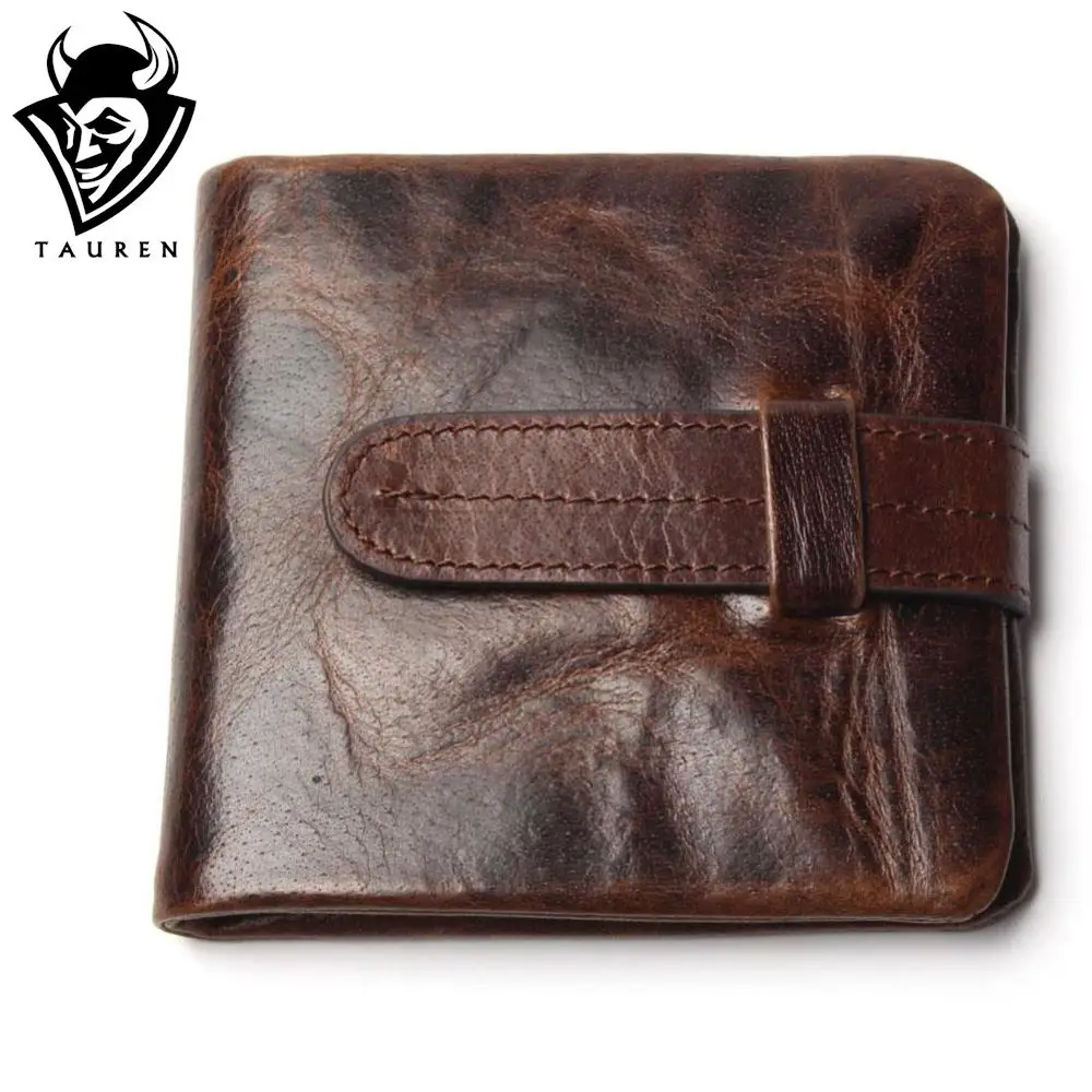Luxury Vintage Casual 100% Real Genuine Cowhide Oil Wax Leather Men Short Bifold Wallet Wallets Purse Coin Pocket Male Zipper
