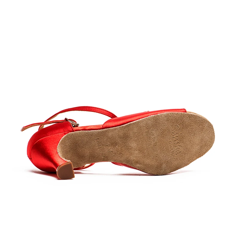 Sansha/женские атласные туфли для латинских танцев с украшением в виде пряжки, высота каблука 7,5 см, леопард/черный/красный, для сальсы для бальных танцев, обувь BR31033S