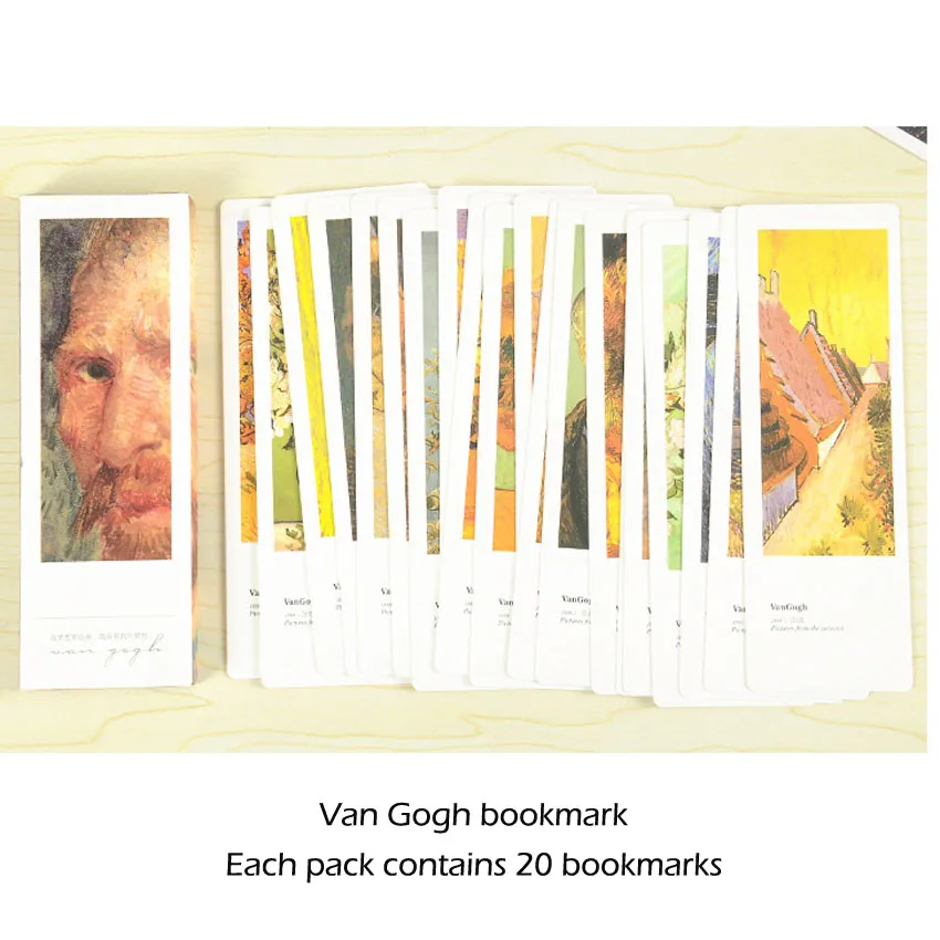 JIANWU 20pcs Van Gogh's Monet paper creative bookmark bookmark a small school gift card