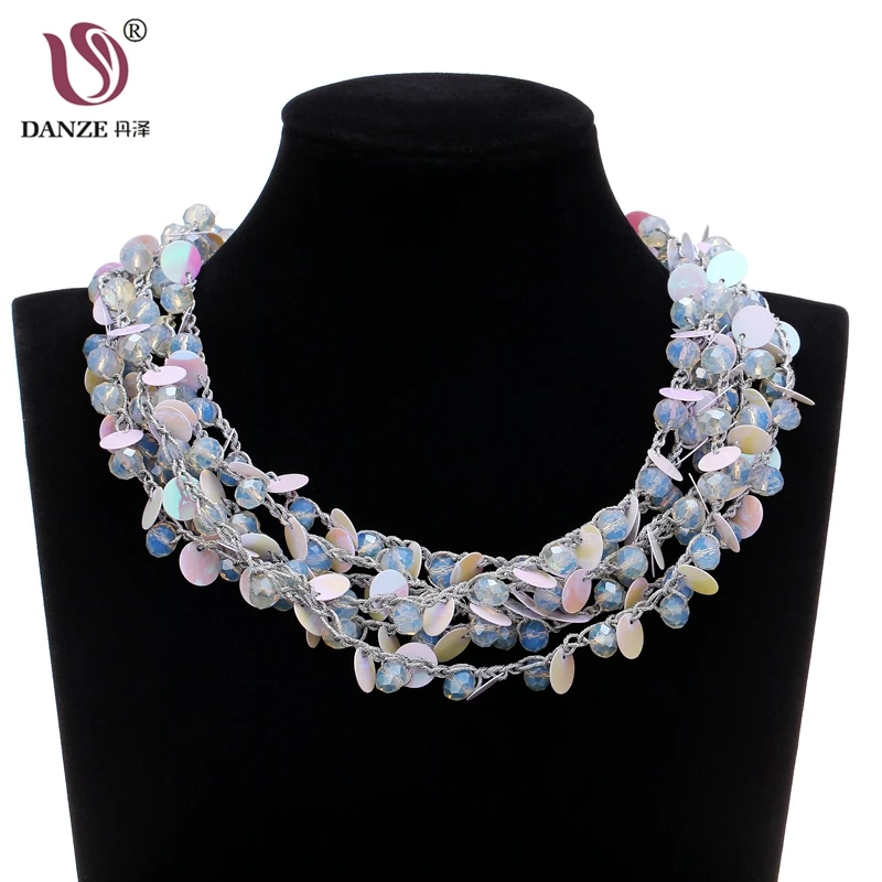 

DANZE Bohemian Multi Layer String Plastic Discs Statement Necklace For Women Lady Manual Beads Snap Button Chunky Jewelry Kolye