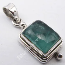 Plata Invisible VERDE APATITA Piedra OXIDADA Colgante 2.8 CM BIEN HECHO