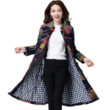 Хлопковые куртки для женщин осень зима винтажный принт плюс размер длинные пальто толстые теплые топы тонкие женские хлопковые пальто N166