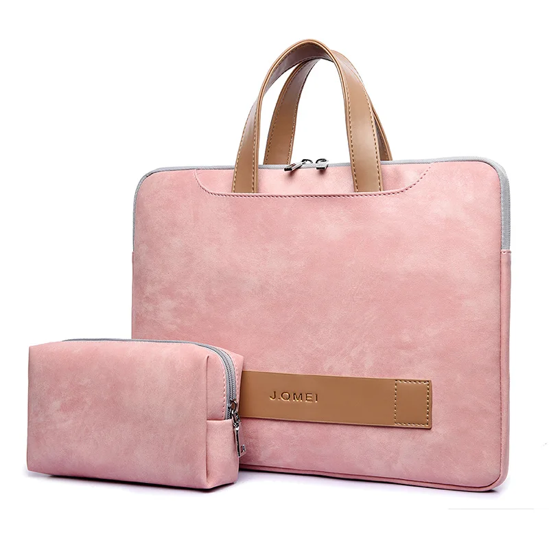 Модные Водонепроницаемый из искусственной кожи ноутбук сумка повседневная сумка для ноутбука для женщин 13 13,3 14 15 15,6 дюйма для Macbook pro сумки на плечо - Цвет: Розовый