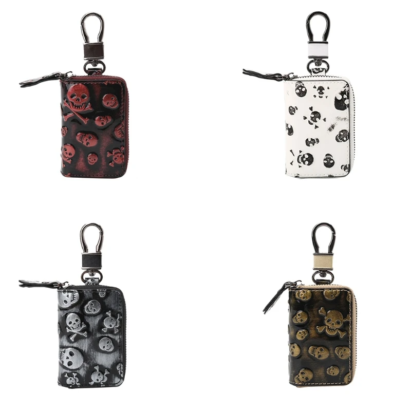 

THINKTHENDO Fashion Skull Design Zip Men Women Car Key Bag Chain Ring Holder Case