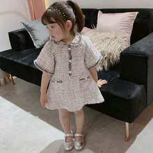 Весенне-осеннее качественное платье для девочек трикотажное платье для малышей Брендовое детское платье детская одежда подарок с бантиком и жемчужинами для детей от 2 до 9 лет