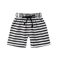 Модные детские шорты в полоску с цветочным принтом для маленьких мальчиков повседневные пляжные штаны на завязках спортивные летние штаны