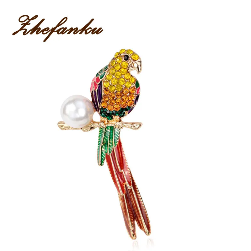 

High Fashion Crystal Enamel Imitation Pearl Parrot Bird Brooches Valentine's Day Accessories Costume Brooches