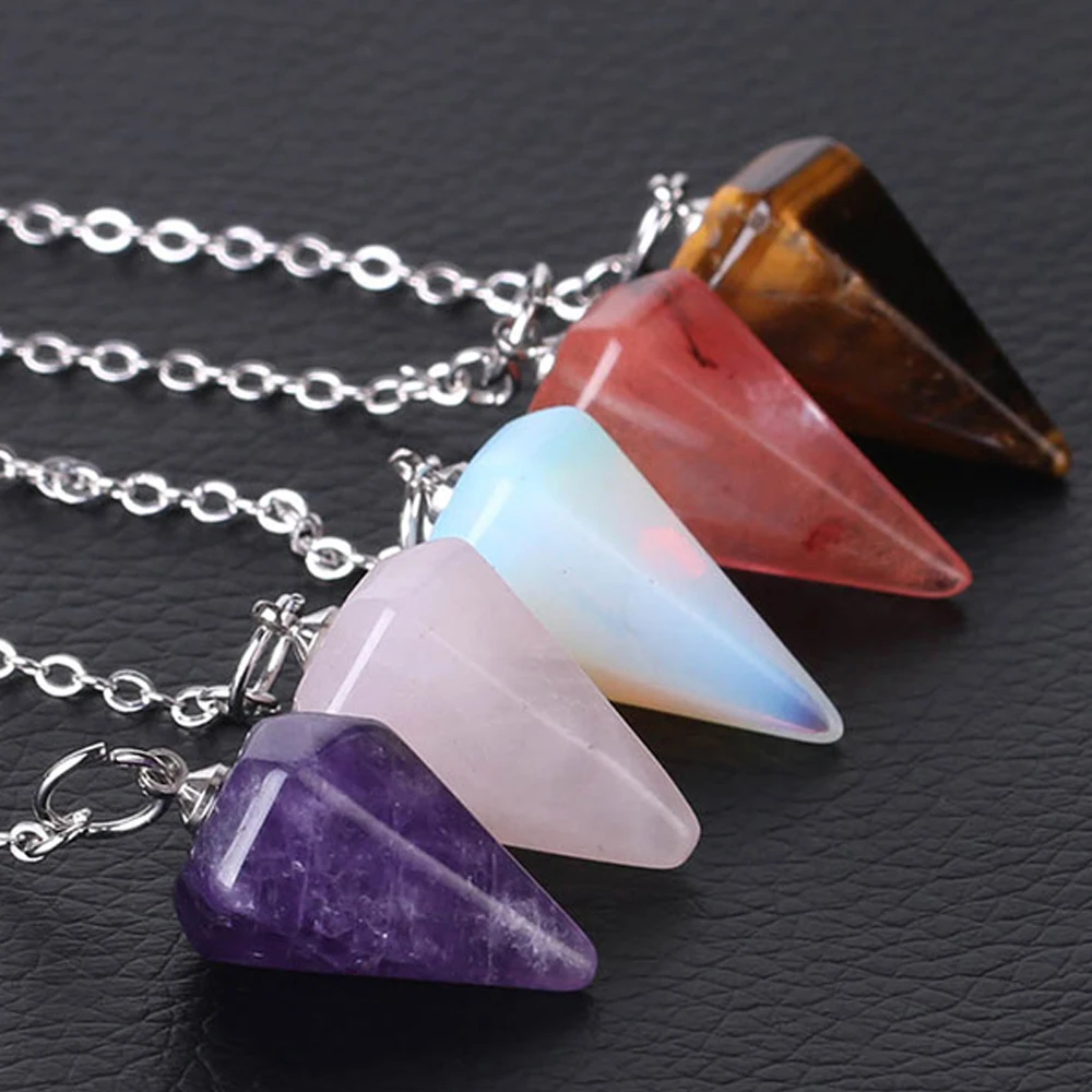 

New Small Size Reiki Pendulum Natural Stone Amulet Healing Crystal Pendant Meditation Hexagonal Pendulums For Men Women Jewelry