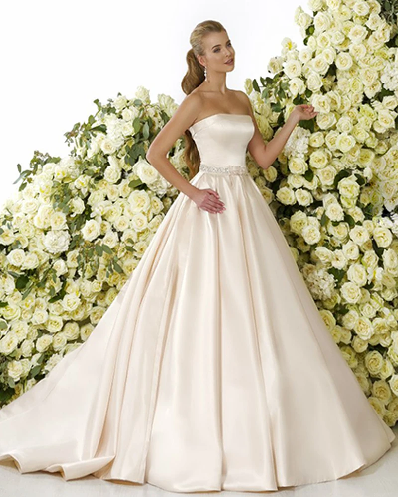 

Vestido de Noiva Satin Wedding Dresses Backless Robe de Mariee Simple Abiti da Sposa Off Shoulder Trouwjurk Bridal Gown