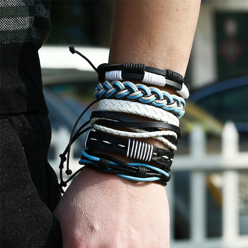 

6pcs/set Cross-border e-commerce sources vintage woven cowhide set bracelet Euramerican accessories DIY leather bracelet