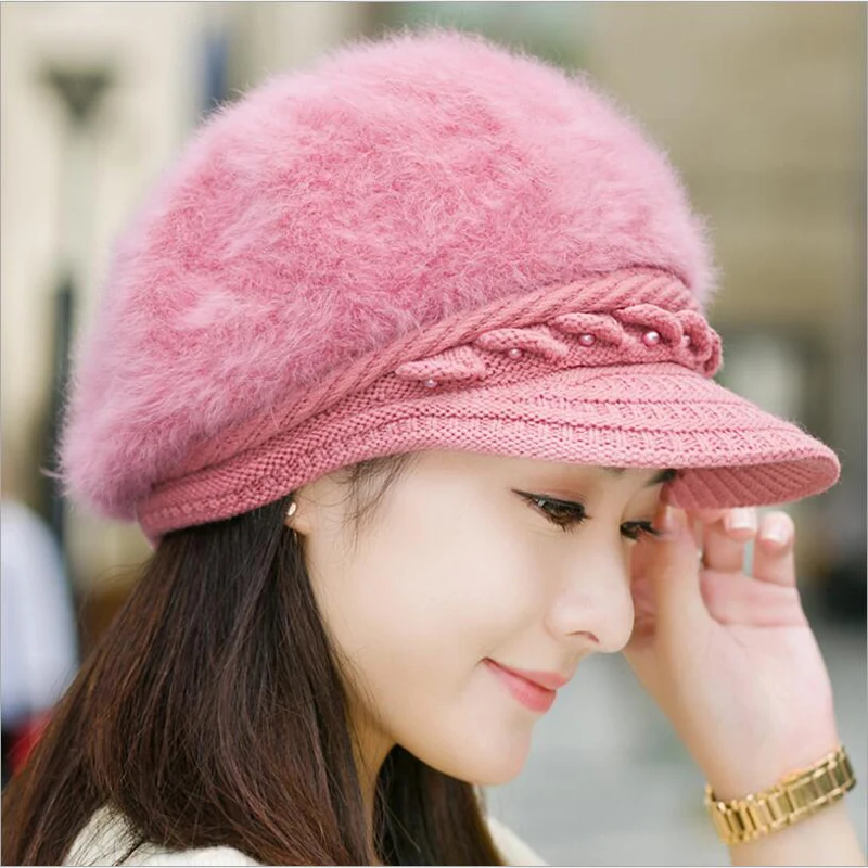 Женская вязаная шапка Элегантные зимние шапки из кроличьего меха|fur hat|fashion knit