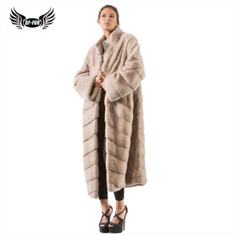 

2019 BFFUR Real Mink Fur Coat New Luxury Women Winter Elegant Long Outerwear Casual Jacket Lady Plus Size Coat With Natural Fur
