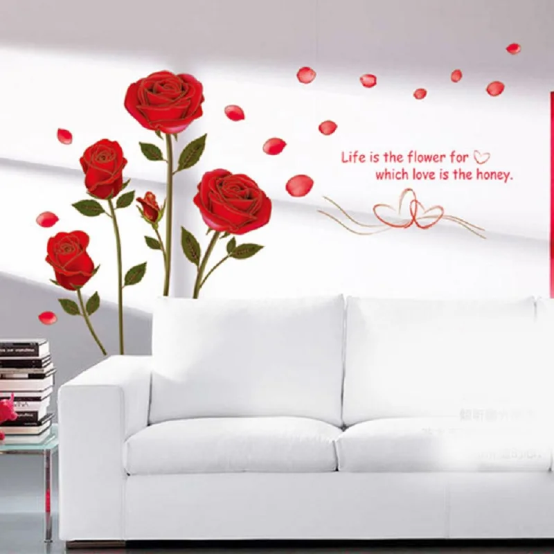 

New Removable Red Rose Life Is The Flower Quote Wall Sticker Mural Decal Home Room Art Decor DIY Romantic Delightful wall Decor