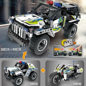 

technics city police 2in1 Armoured off-road car building block Traffic Motorcycle All Terrain atv pull back vehicle bricks toys