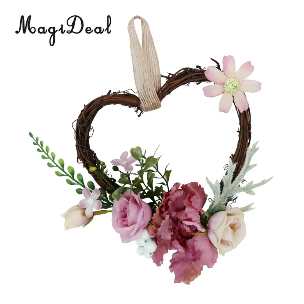 Shabby Chic Heart Rattan Artificial Simulation Rose Flower Home Door Lintel Chair Wall Decoration Wedding Party Supplier