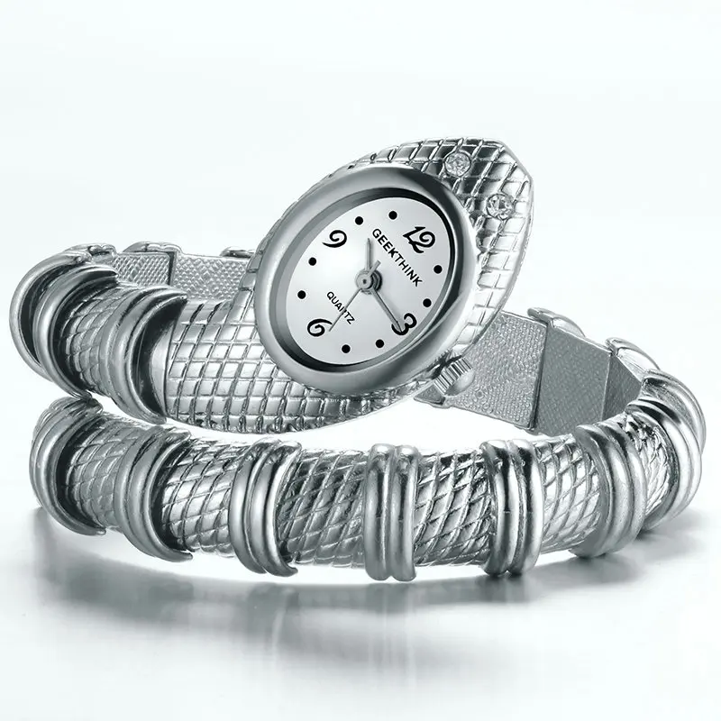 Geekthink уникальные модные кварцевые часы женские Змея Shaped Часы-браслет с бриллиантами Украшения роскошный цвет серебристый, золотой
