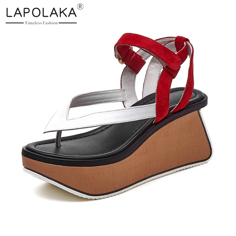

Lapolaka Brand New Genuine Leather Kid Suede Shoes Ladies Wedges High Heels Platform Shoes Woman Causal Party Summer Sandals