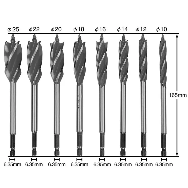 1/4 "шестигранный хвостовик Четыре слота твист сверло 10-мм 25 мм четыре края плотник инструмент Высокоуглеродистая сталь Сверло для
