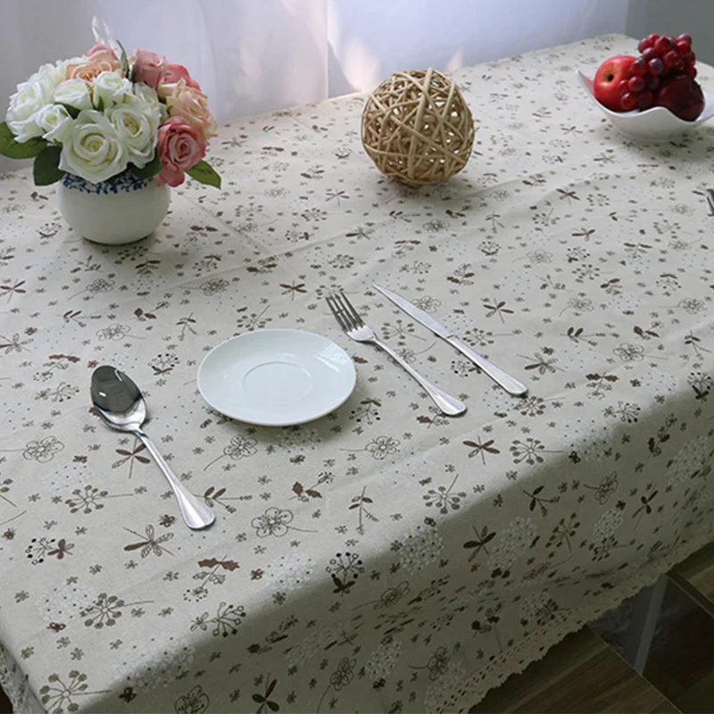  Pastoral Linen Table Cloth Dandelion Printed Nappe Rectangulaire Tablecloth Lace Edge Table Cover f