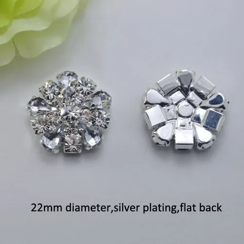 

(J0359) 22mm diameter metal crystal button without loop, stunning products,silver or light rose gold plating,100pcs/lot