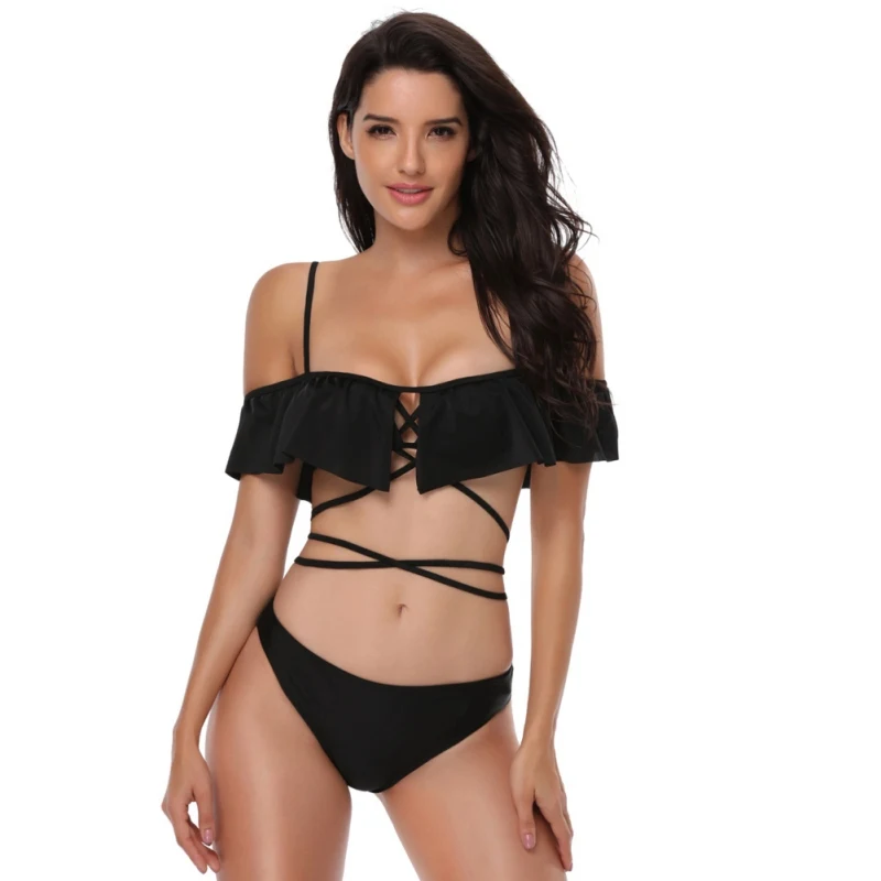 

2018 Summer Beach New Europe and the United States Sexy Swimsuit Fringe Strap Tether Bra Shoulder bikini ZL1778