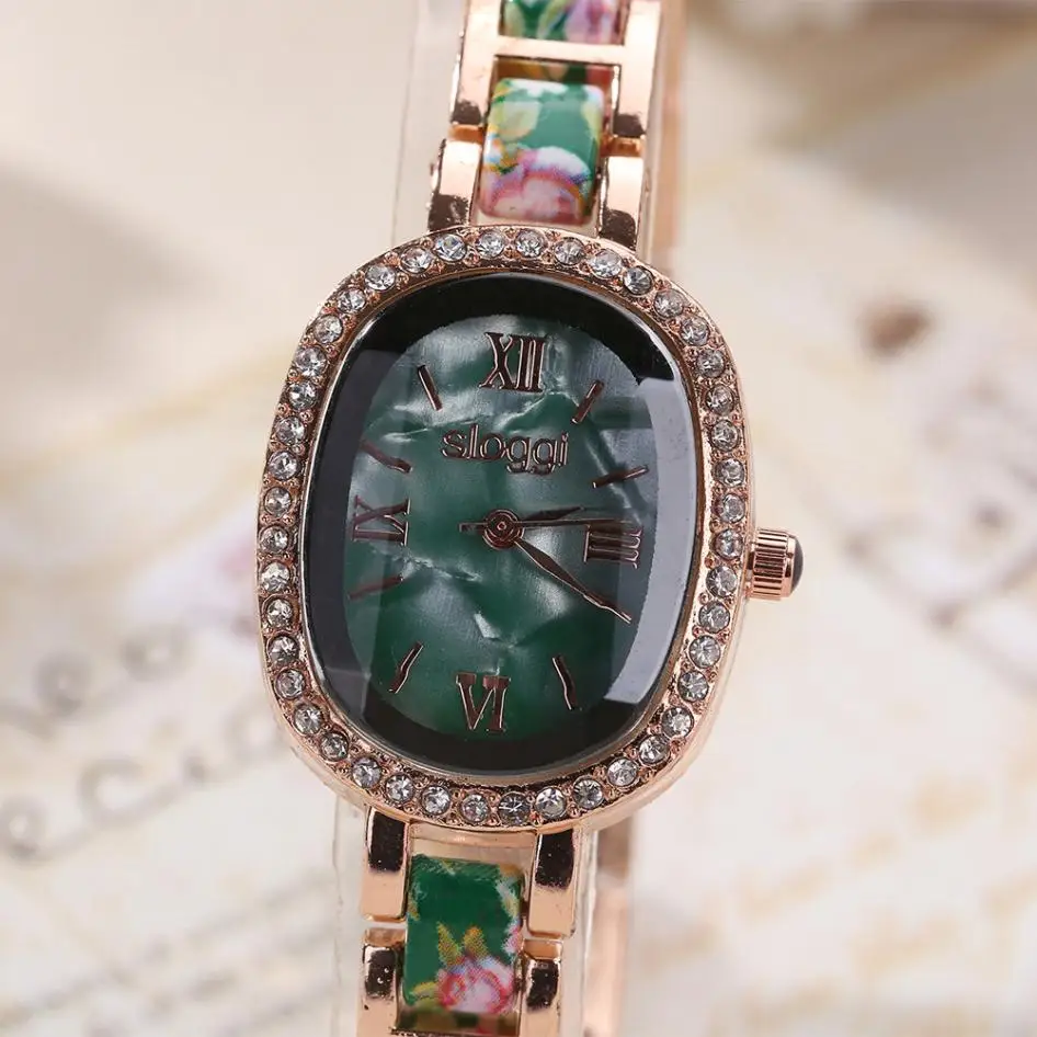 

Women Watch Luxury Rose Gold Ladies watches Oval Shell Flower Full Diamond Bracelet Watch Analog Quartz Wrist Watch clock saati