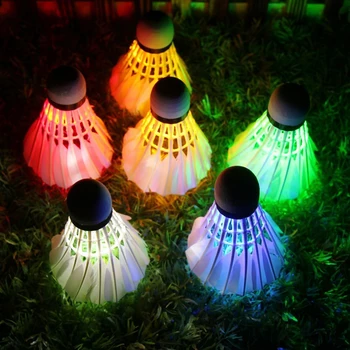

4Pcs Pack LED Luminous Goose Feather Badminton Newfangled Dark Night Glow Lighting Shuttlecock Night Outdoor Sports Racquet