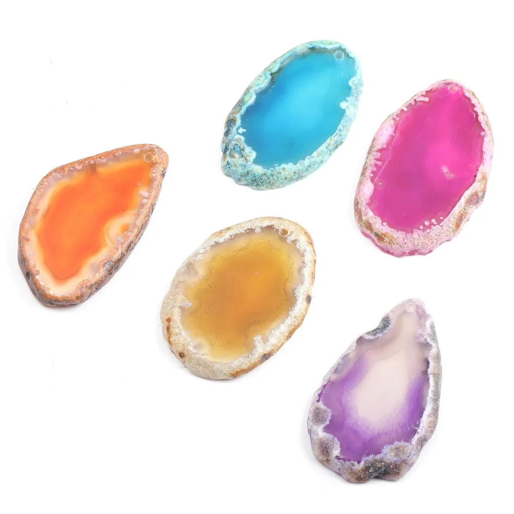 

New DIY Jewelry 5 Piece Set Pendant Punch Random Color Natural Stone Agates Charm Pendants for DIY Necklace Jewelry Necklace