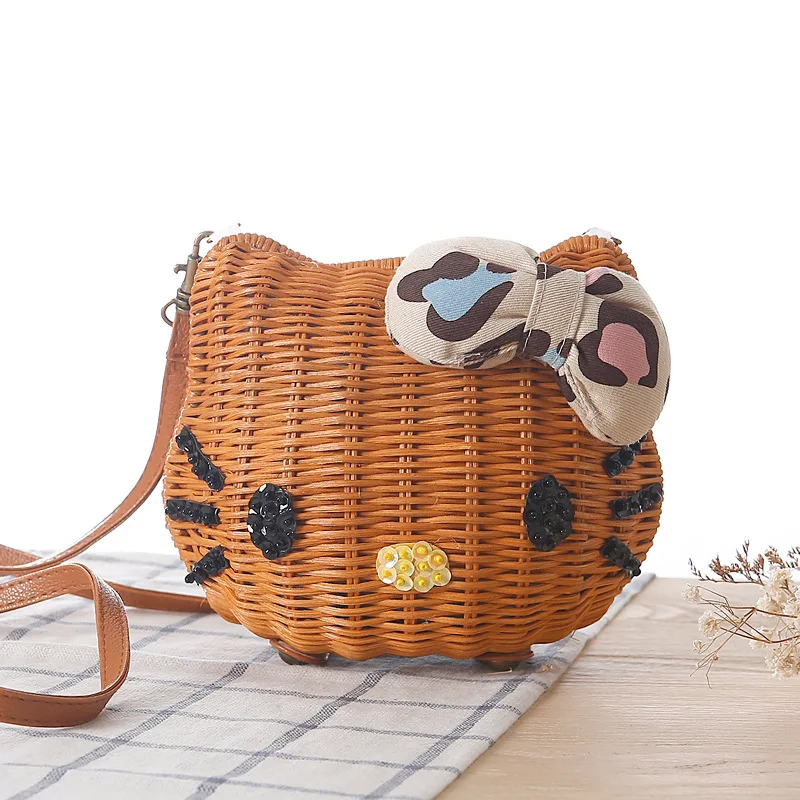 Рисунок Hello Kitty Для женщин Соломенных Пляжная сумка девушки мультфильм ткань из