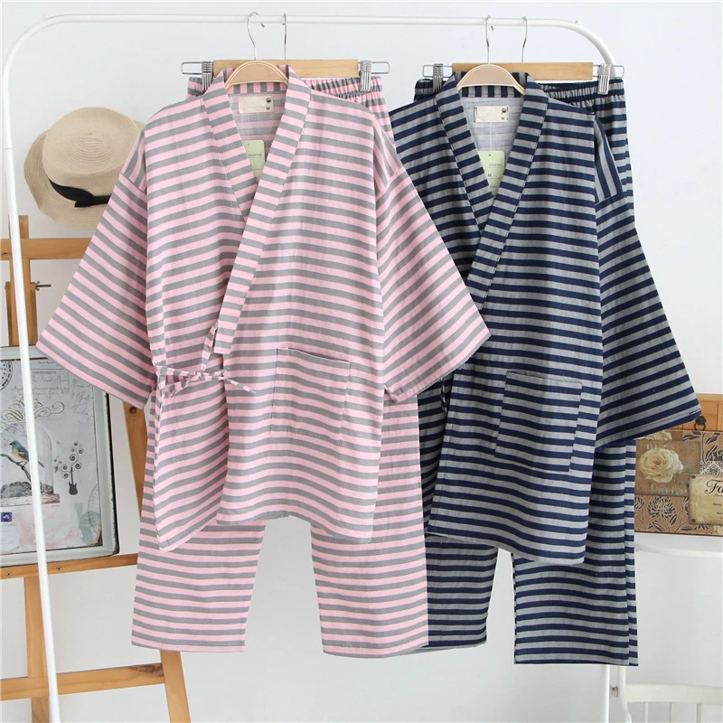 Buy Couples Japanese kimono striped cotton double