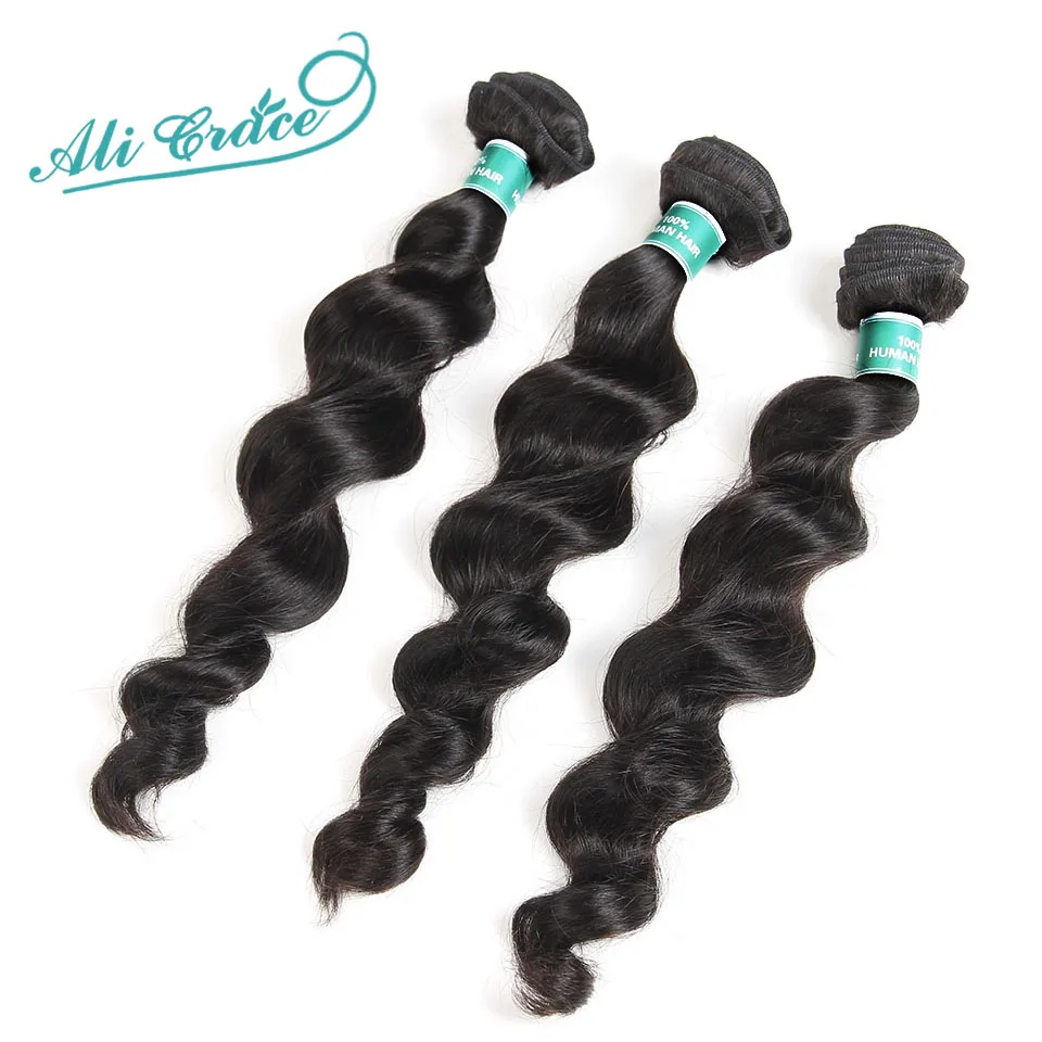 

ALI GRACE Mongolian Loose Wave 3 Pcs Human Hair Bundles Remy Hair Extention 10-28inch Natural Color Free Shipping