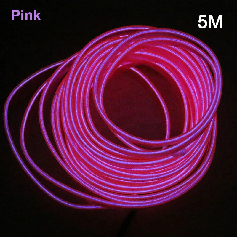 Универсальный 3 м 5 м авто гибкий неоновый Автомобильный интерьер атмосфера светодиодный холодный свет полосы с интерфейсом прикуривателя - Испускаемый цвет: Pink 5m