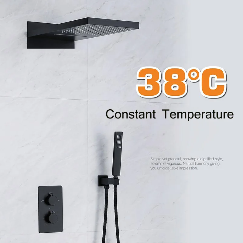 

38° Constant Temperature Embedded Dark Loading Wall Bath All Copper Faucet Dumb Black Hot And Cold Shower Room Shower Faucet set