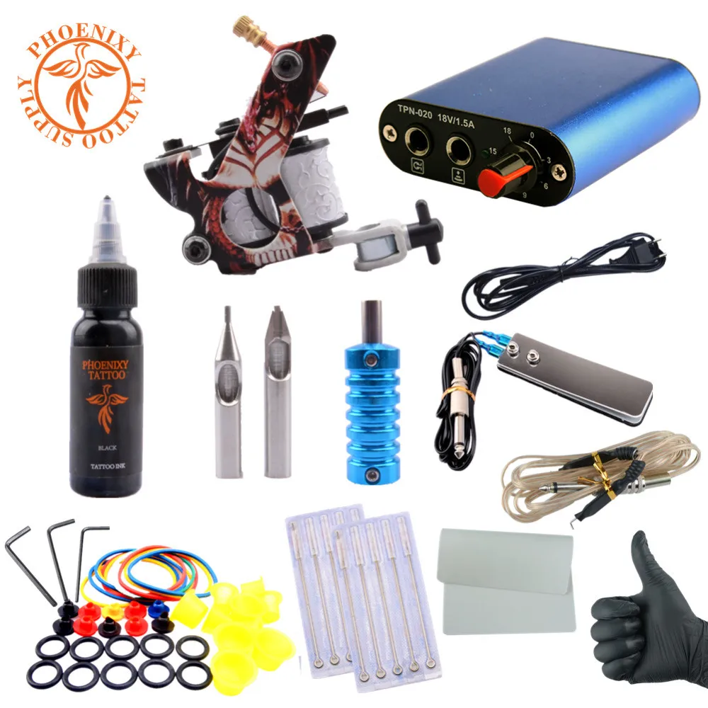 Complete Tattoo Kit Professional Beginner Machine Set 8 Wrap Coils Tattoo Gun Pigment Induction Tattoo Power