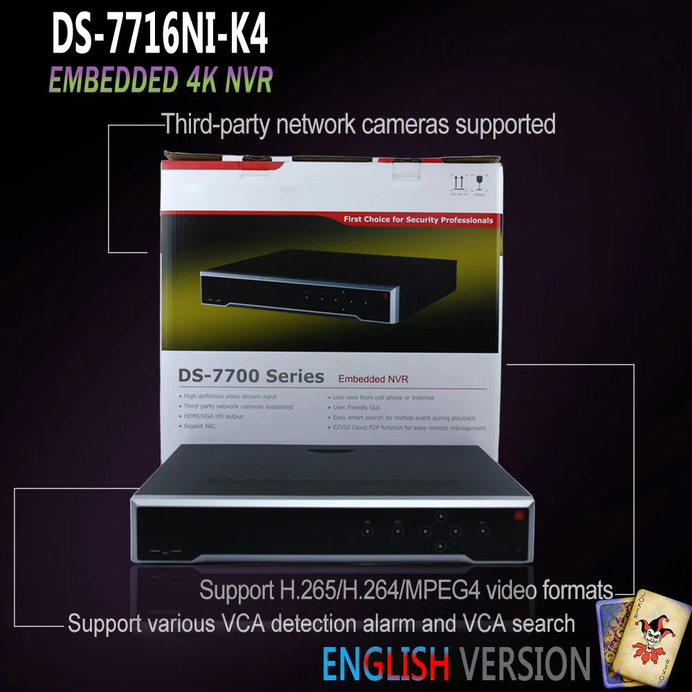 

Free Shipping In stock DS-7716NI-K4 16CH NVR 2SATA interfaces network video recorder without POE Ports 8MP max build for