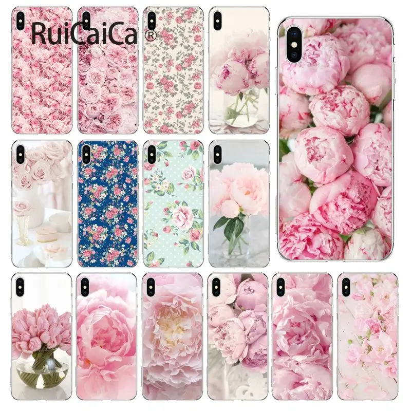 

Ruicaica Flower Pink Peonies Peony Transparent Soft Phone Case Cover for iPhone 8 7 6 6S Plus 5 5S SE XR X XS MAX Coque Shell
