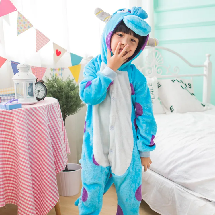 Cute Boy Girl Children One Piece Unisex Fleece Anime Blue Cow Novelty