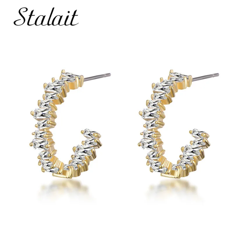 

Cute Romantic Style C Letter Earrings For Women Jewelry Gold color Paved with AAA Cubic Zircon Stud Earrings