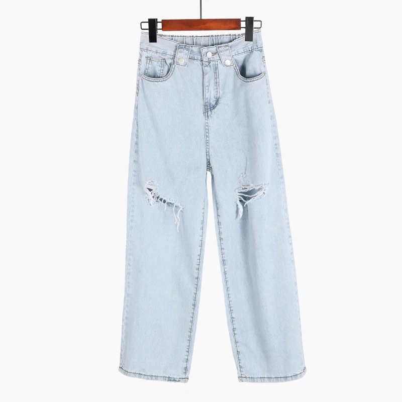

Woman Jeans High Street Wide Leg Pants Loose Boyfriend Jeans For Women 2019 Casual Ripped Hole Denim Pants
