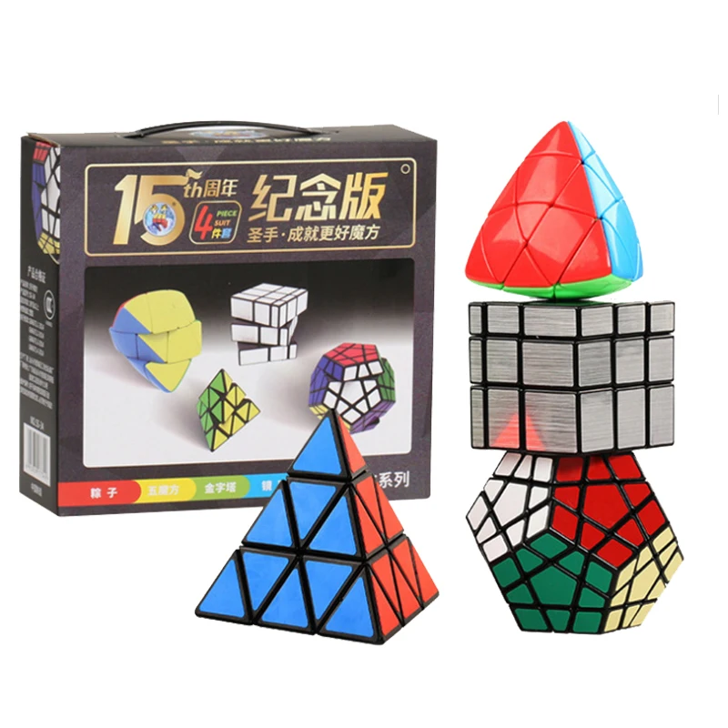 4 PCS SET Megaminx Pyraminx Magic Speed Cube Strange Sharp Magic Cube Puzzle Speed Magic Mirror