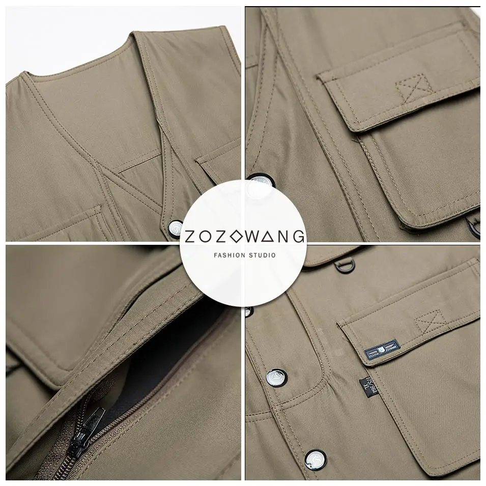 New Zozowang solid casual Single Breasted loose spring autumn vest men fashion Big pocket short 2XL waist coat men Khaki New Zozowang solid casual Single Breasted loose spring autumn vest men fashion Big pocket short 2XL waist coat men Khaki