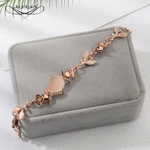 

New Korean Creative Hand Ornaments Women Opal Chain Link Bracelet For Women Trend Dazzling Opal Leaves Rose Gold Bracelet Gift