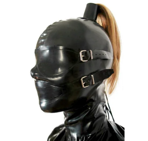 Seamless breath control hood Breath play latex mask Suffocating gummy rubber