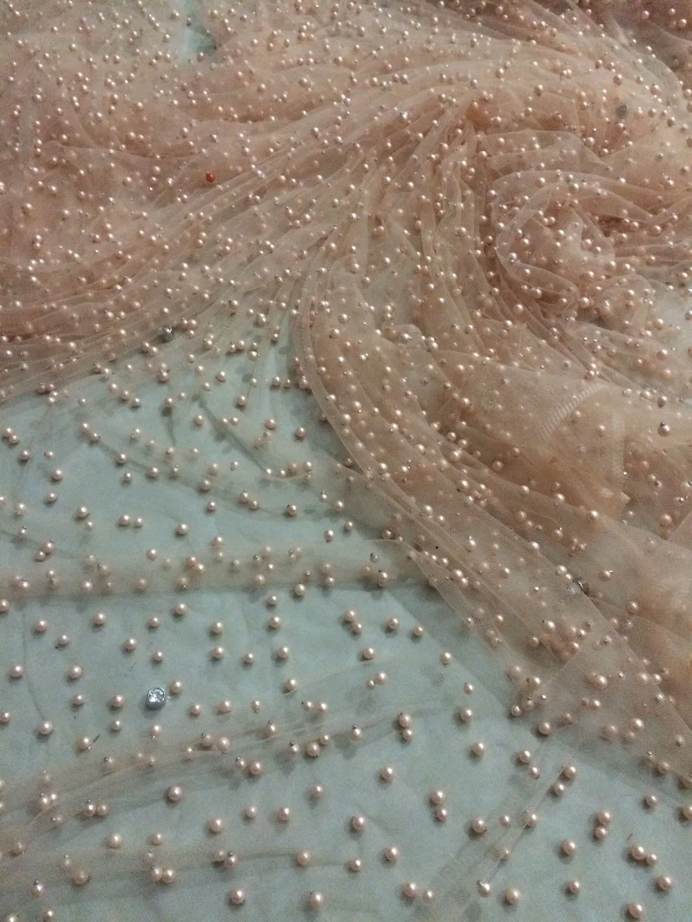 

nigerian tulle lace fabric nice looking L-92839 French Net Lace Fabric with beads for bridal dress