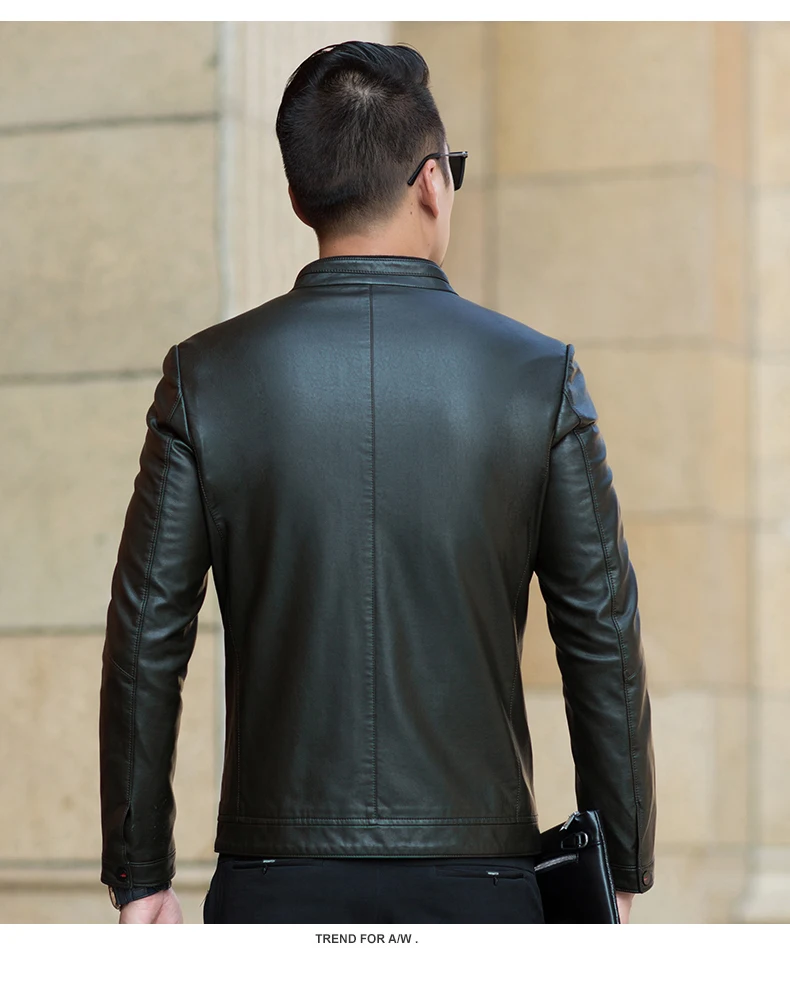 Men Casual Imitation Leather Jackets Stand Collar Zipper Outerwear Black Dark Green Orange Man Faux Leather Coat Motorcycle Bomber Jacket (17)
