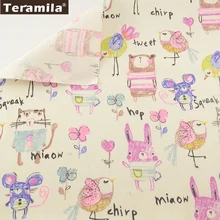 Teramila Лен Ткань мультфильм Животные конструкции Вышивание Материал tissu скатерть Подушка сумка Шторы Подушка Текстиль для дома хлопок
